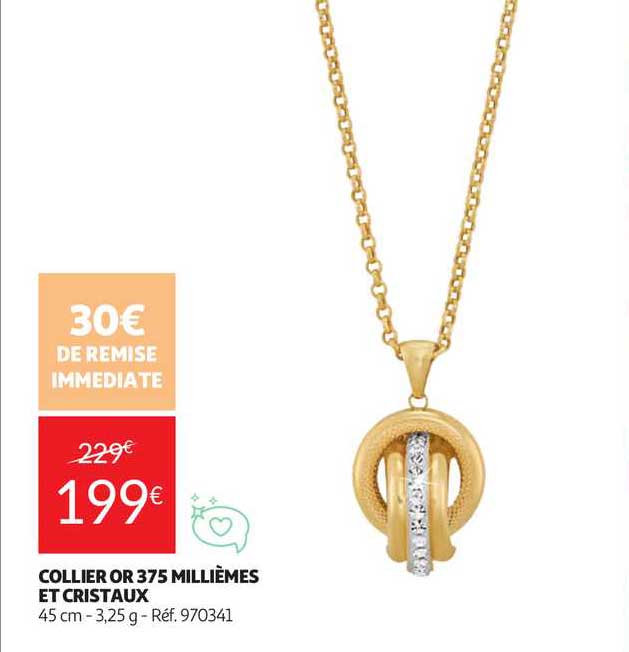 collier or 375 millièmes et cristaux