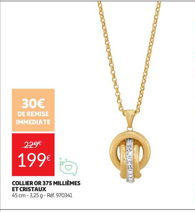 collier or 375 millièmes et cristaux