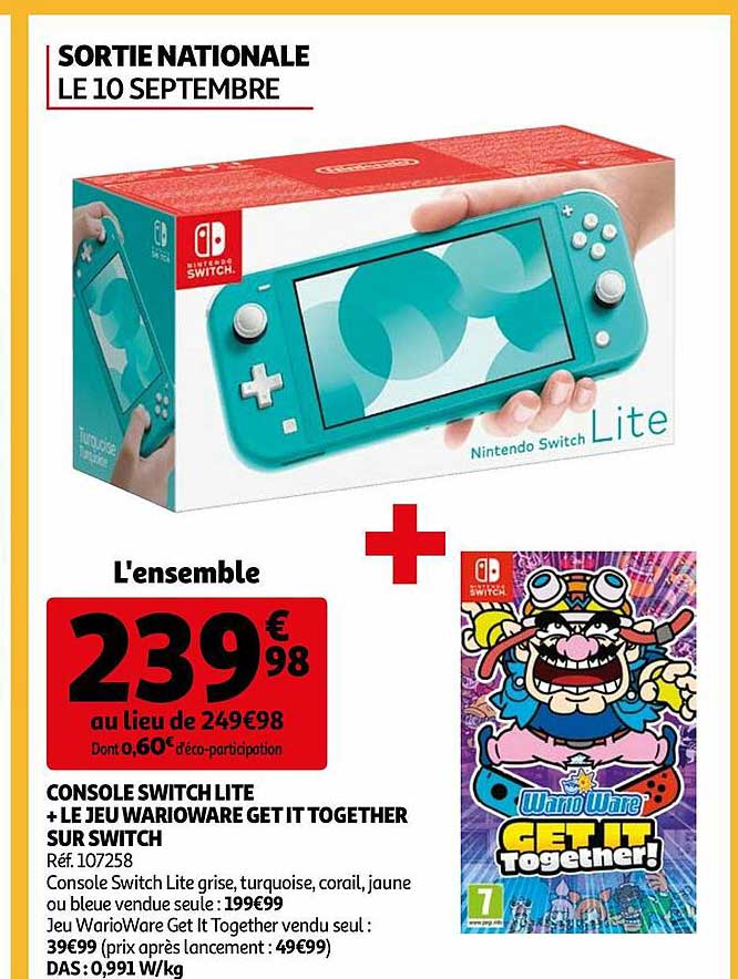 Console Switch Lite + Le Jeu Warioware Get It Together Sur Switch