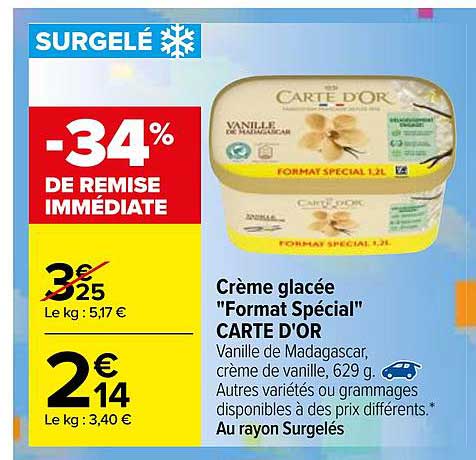 crème glacée "format spécial" carte d'or