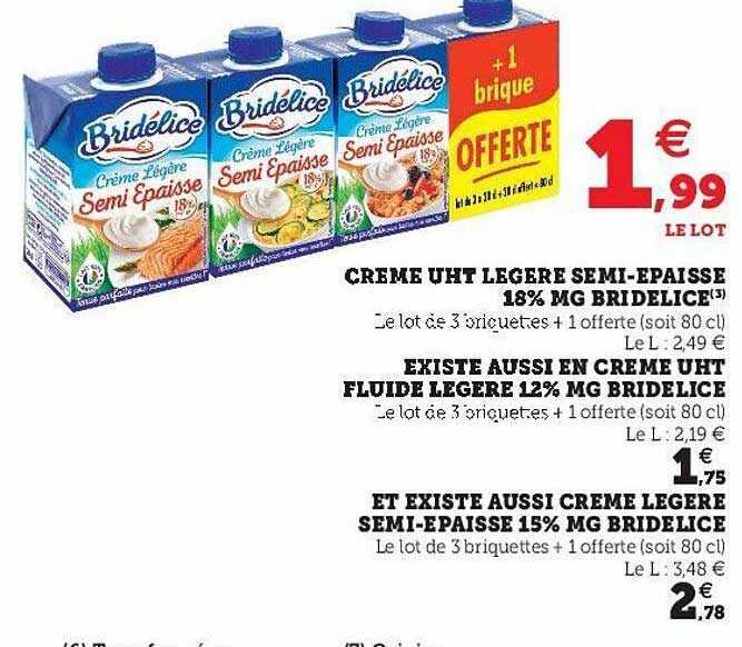crème uht légère semi-épaisse 18% mg bridélice, crème uht fluide légère 12% bridélice, crème légère semi-épaisse 15% mg bridélice