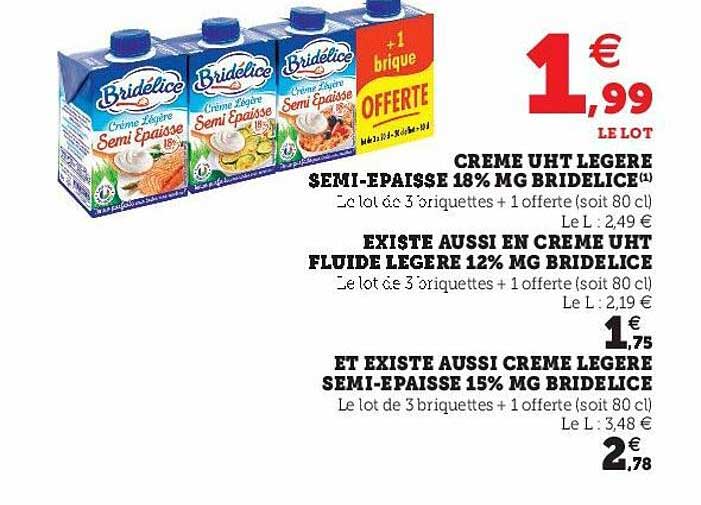crème uht légère semi-épaisse 18% mg bridélice, crème uht fluide légère 12% mg bridélice, crème légère semi-épaisse 15% mg bridélice
