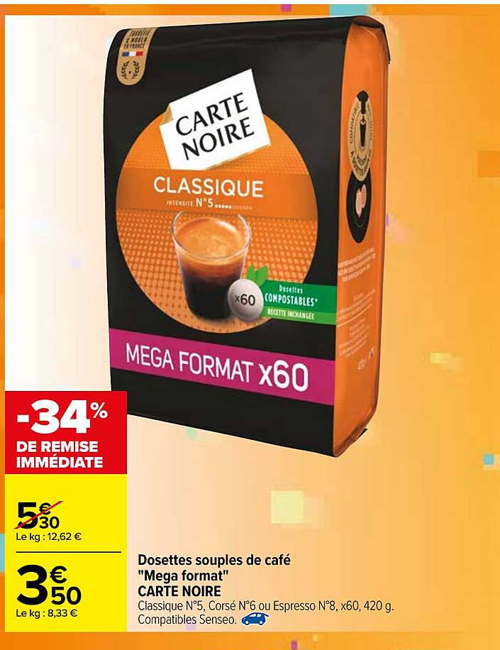 dosettes souples de café "mega format" carte noire