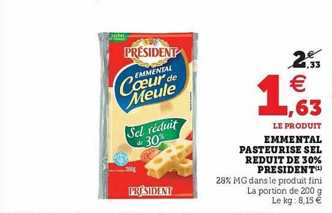 emmental pasteurisé sel réduit de % président