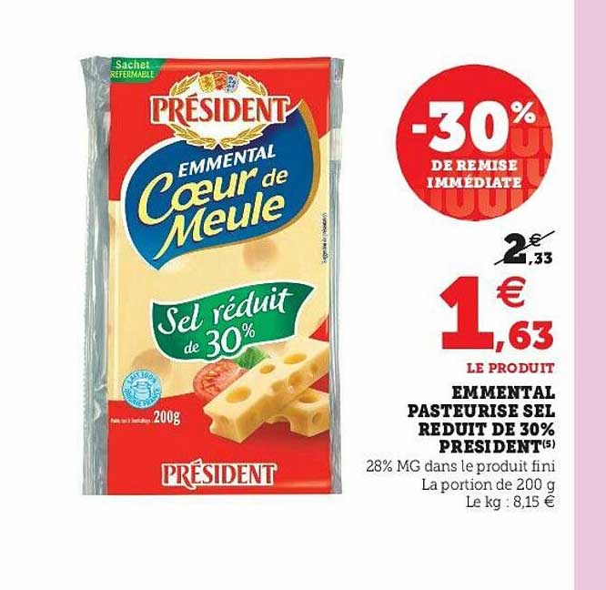 emmental pasteurisé sel réduit de 30% président