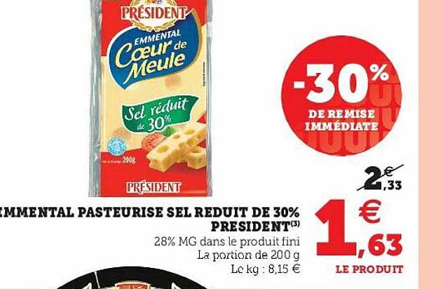Emmental Pasteurisé Sel Réduit De 30% Président