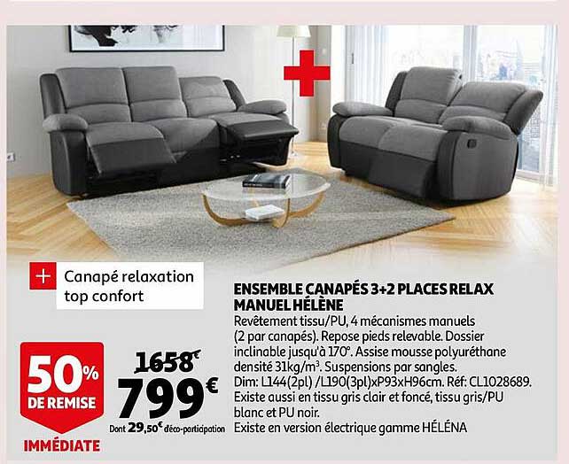 ensemble canapés 3+2 places relax manuel hélène
