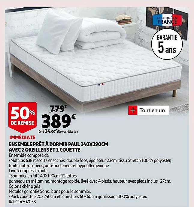 ensemble prêt à dormir paul 140 x 190 cm avec 2 oreillers et 1 couette