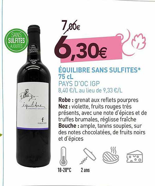 équilibre sans sulfites 75 cl pays d'oc igp