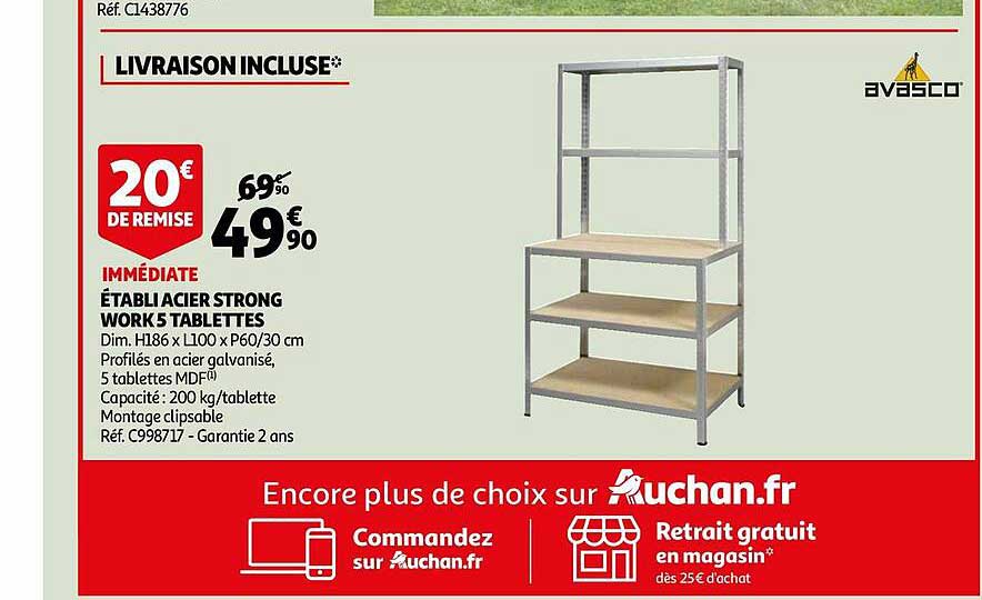 établi Acier Strong Work 5 Tablettes Avasco