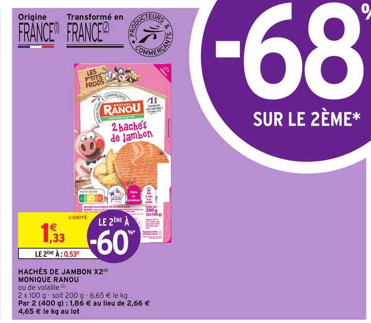 hachés de jambon x2 monique ranou