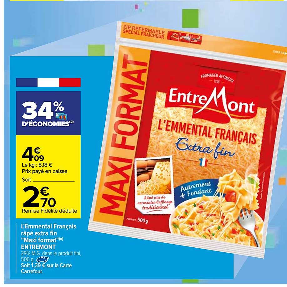 l'emmental français râpé extra fin "maxi format" entremont