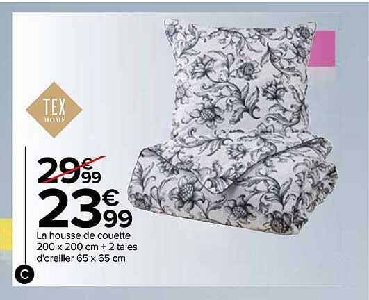 la housse de couette 200 x 200 cm + 2 taies d'oreiller 65 x 65 cm tex home