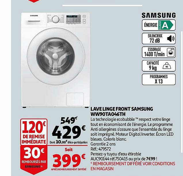 lave linge front samsung ww90ta046th