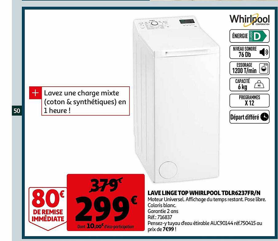 lave linge top whirlpool tdlr6237fr-n