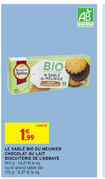 le sablé bio du meunier chocolat au lait biscuiterie de l'abbaye