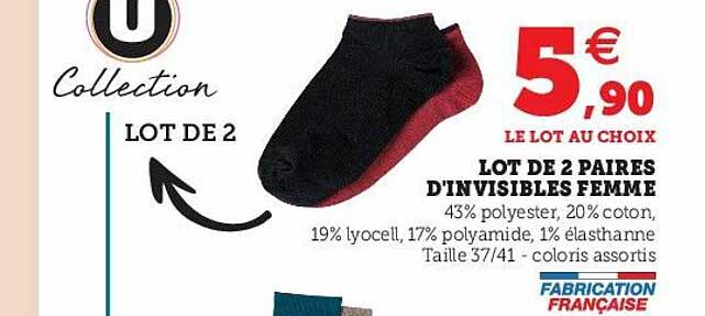 lot de 2 paires d'invisibles femme