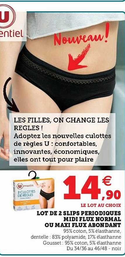 Lot De 2 Slips Périodiques Midi Flux Normal Ou Maxi Flux Abondant