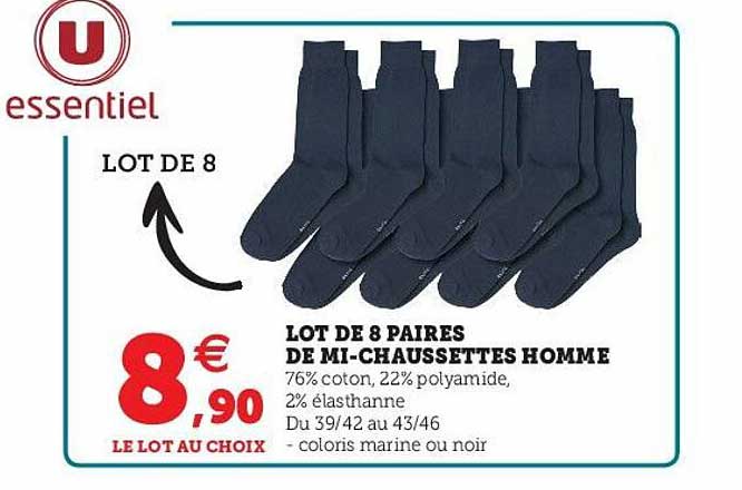 lot de 8 paires de mi-chaussettes homme