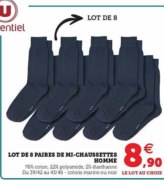 lot de 8 paires de mi-chaussettes homme