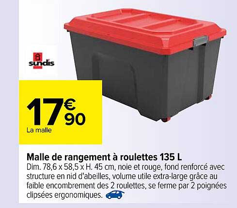 Malle De Rangement à Roulettes 135 L Sundis