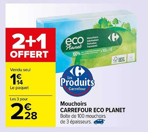mouchoirs carrefour éco planet