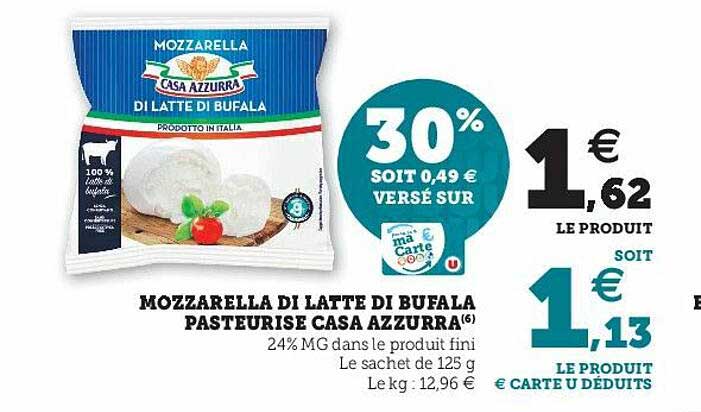 mozzarella di latte di bufala pasteurisé casa azzurra