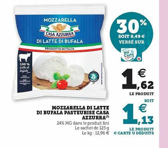 mozzarella di latte di bufala pasteurisé casa azzurra