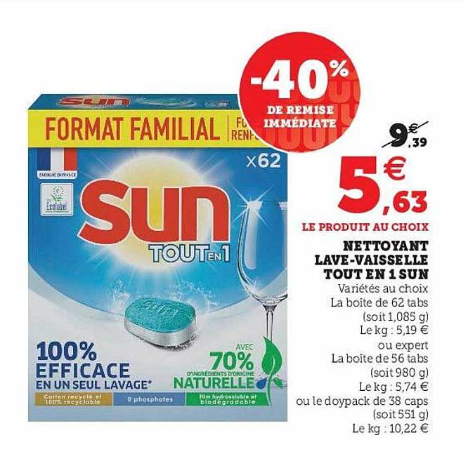 nettoyant lave-vaisselle tout en 1 sun