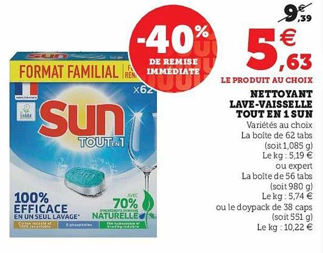 nettoyant lave-vaisselle tout en 1 sun
