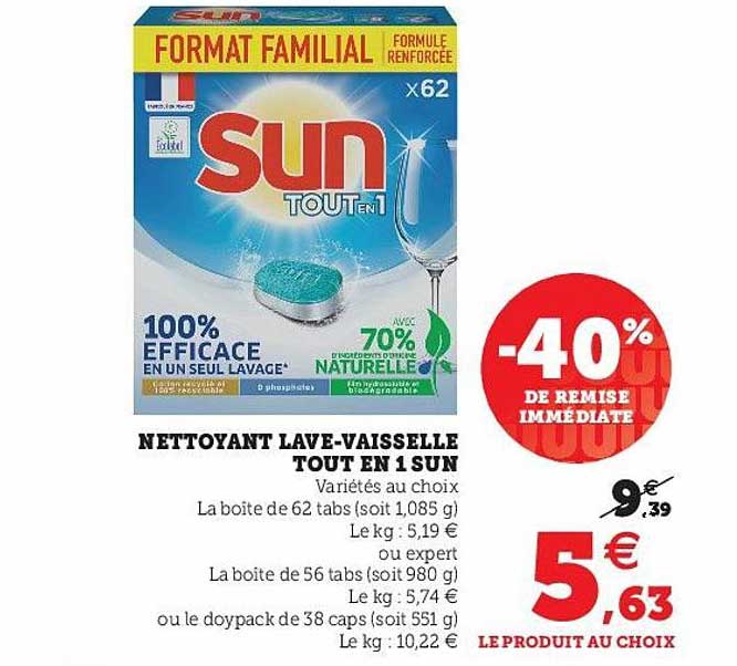 nettoyant lave-vaisselle tout en 1 sun