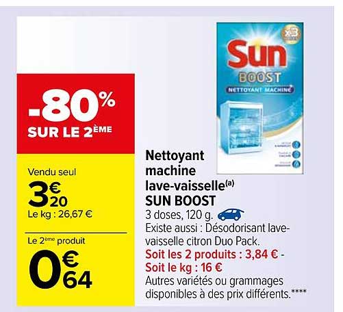 nettoyant machine lave-vaisselle sun boost
