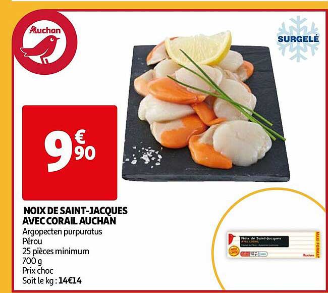 noix de saint-jacques avec corail auchan