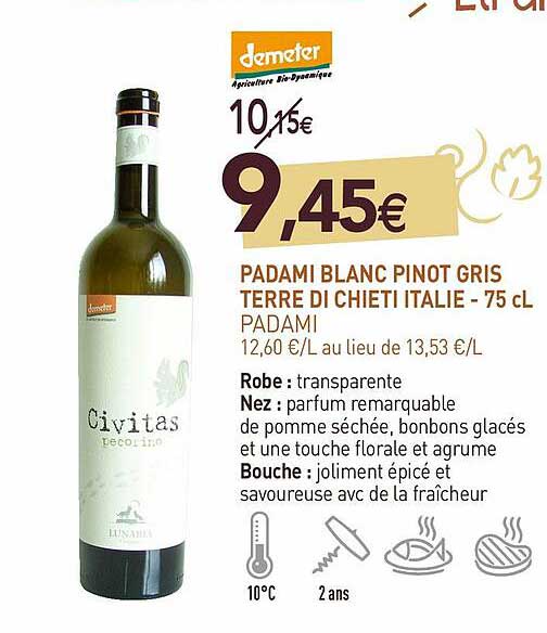 padami blanc pinot gris terre di chieti italie - 75 cl padami