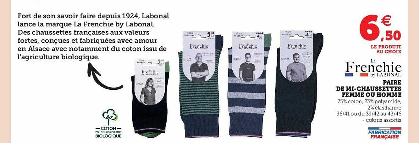 paire de mi-chaussettes femme ou homme la frenchie