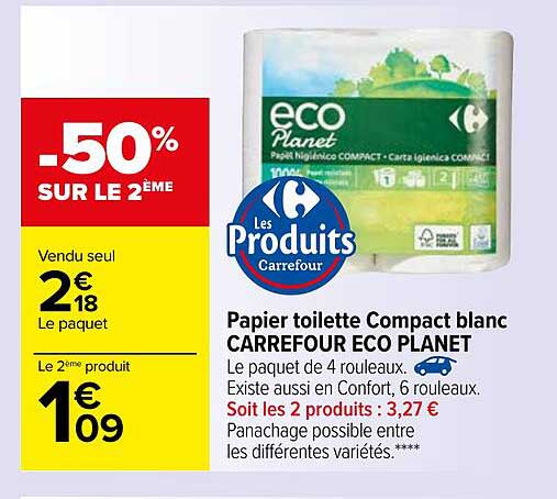 papier toilette compact blanc carrefour éco planet