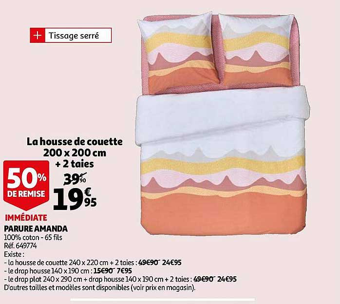 parure amanda : la housse de couette 200 x 200 cm + 2 taies