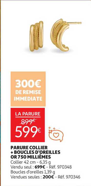 parure collier + boucles d'oreilles or 750 millièmes