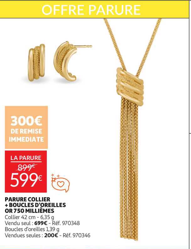 parure collier + boucles d'oreilles or 750 millièmes