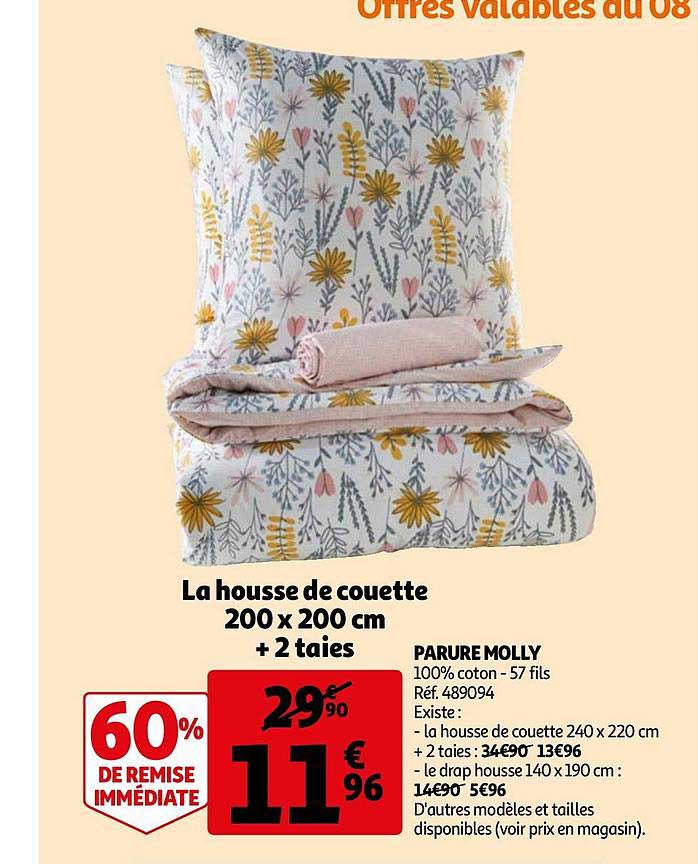 parure molly : la housse de couette 200 x 200 cm + 2 taies