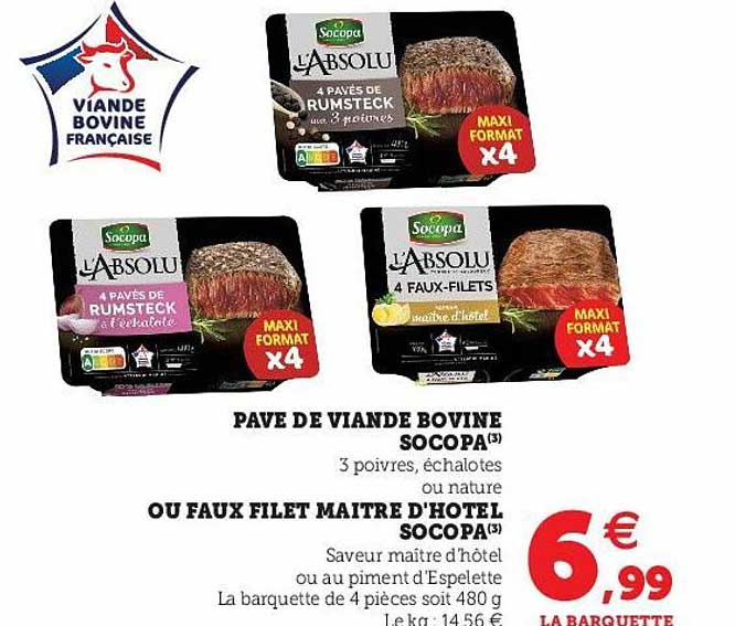 pavé de viande bovine socopa ou faux filet maitre d'hotel socopa