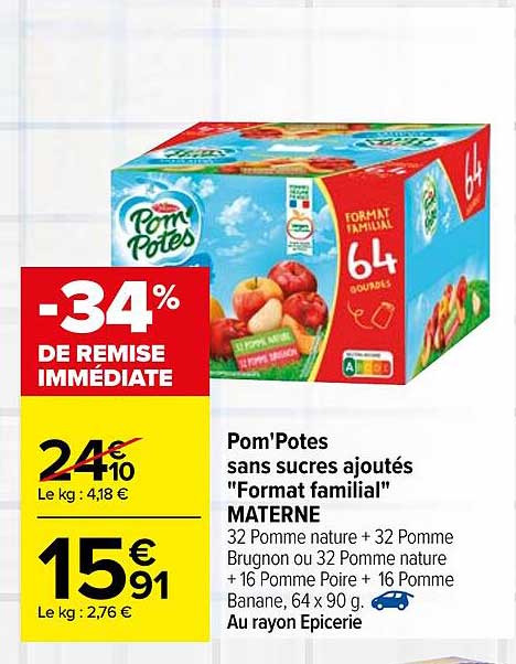 pom'potes sans sucres ajoutés "format familial" materne