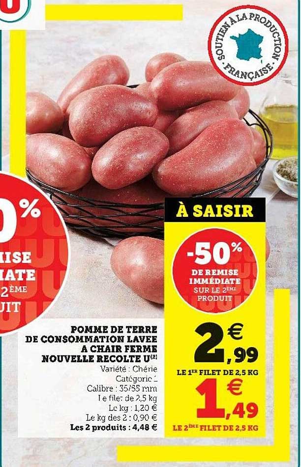 pomme de terre de consommation lavée à chair ferme nouvelle récolte u