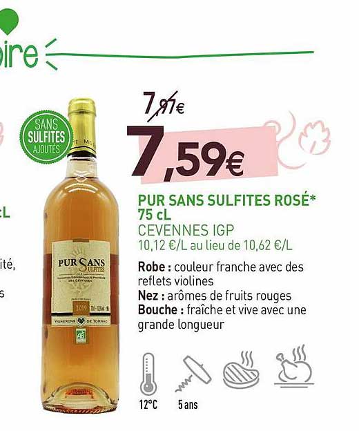 pur sans sulfites rosé 75 cl cevennes igp