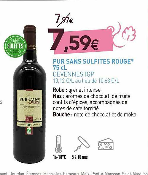 pur sans sulfites rouge 75 cl cevennes igp