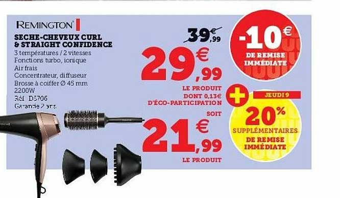 sèche-cheveux curl & straight confidence remington
