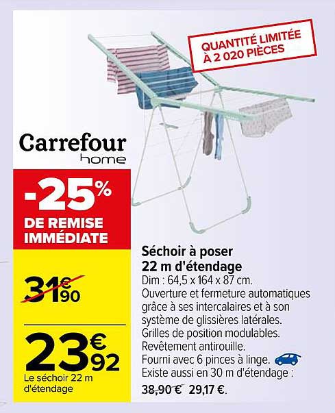séchoir à poser 22 m d'étendage carrefour home