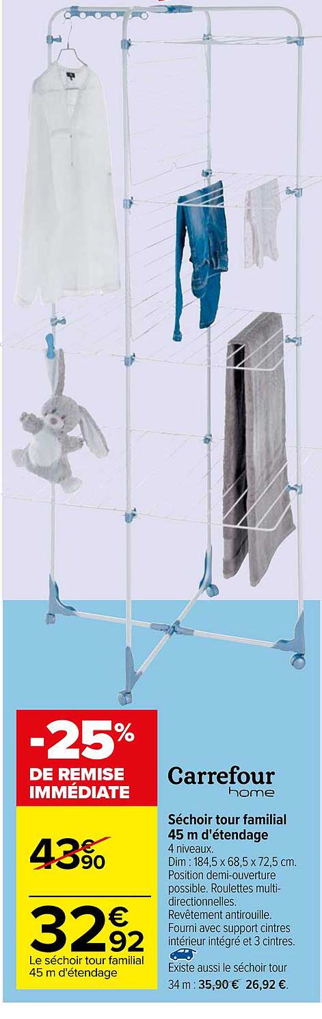 séchoir tour familial 45 m d'étendage carrefour home