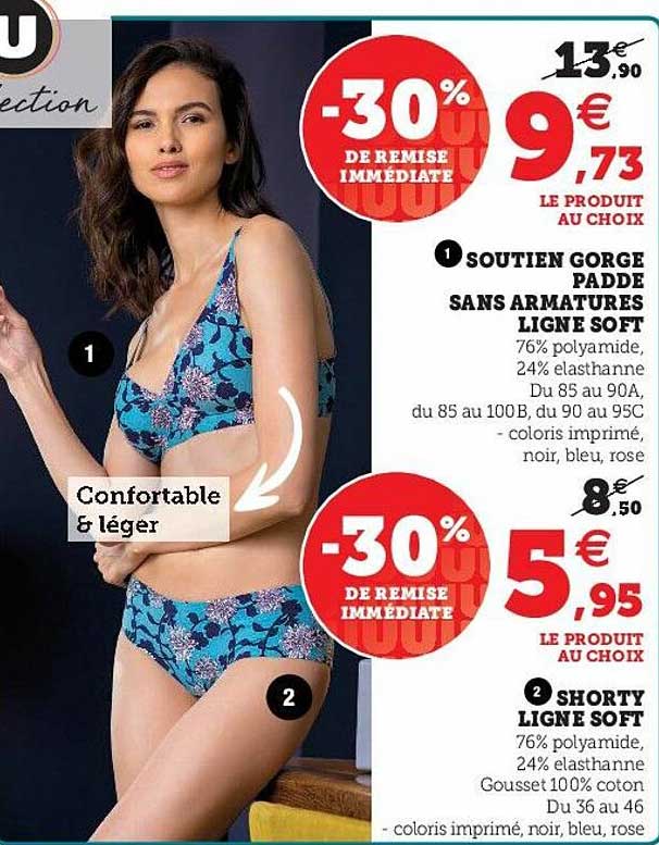 soutien gorge padde sans armatures ligne soft, shorty ligne soft