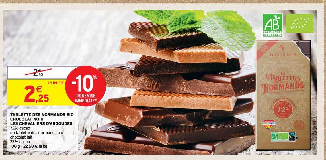 Tablette Des Normands Bio Chocolat Noir Les Chevaliers D'argouges